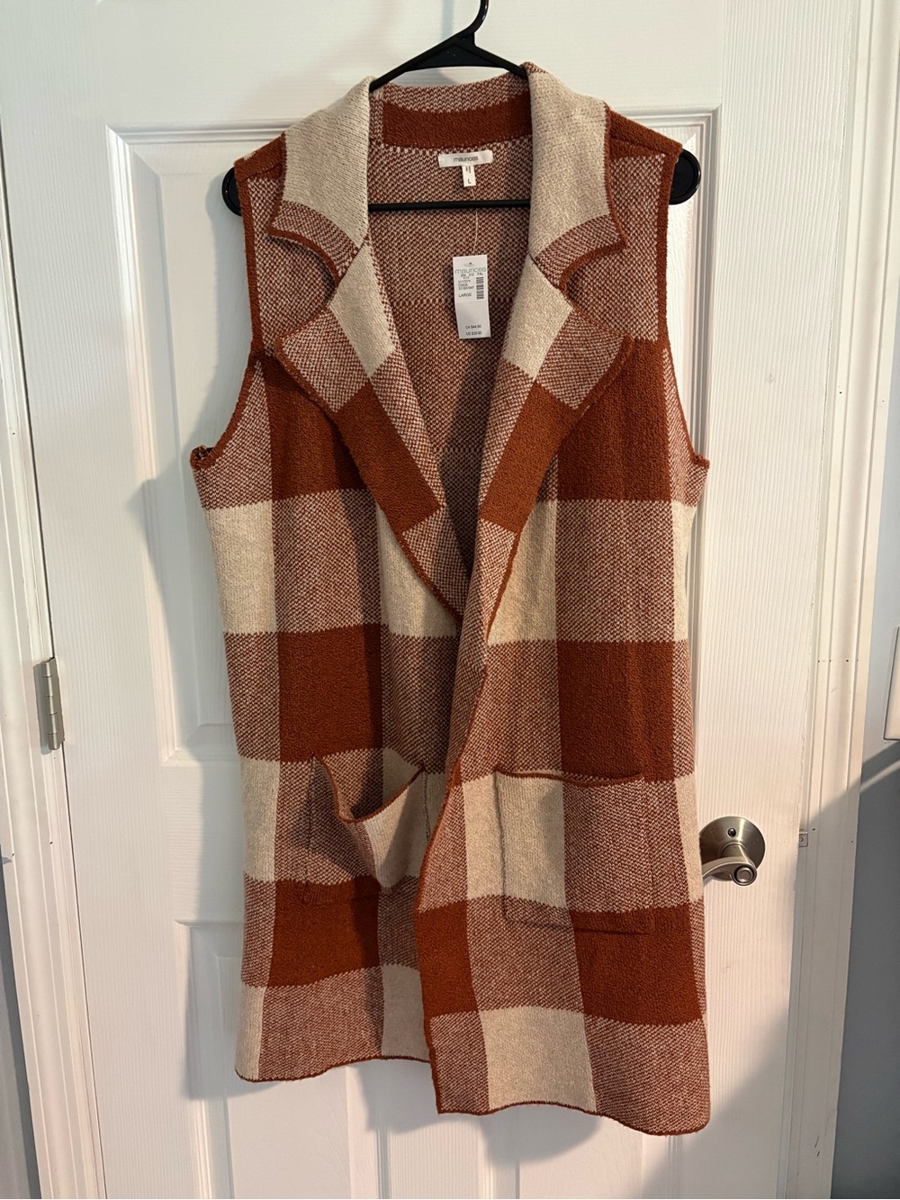 Maurices Rust and Cream Buffalo Check Knit Vest